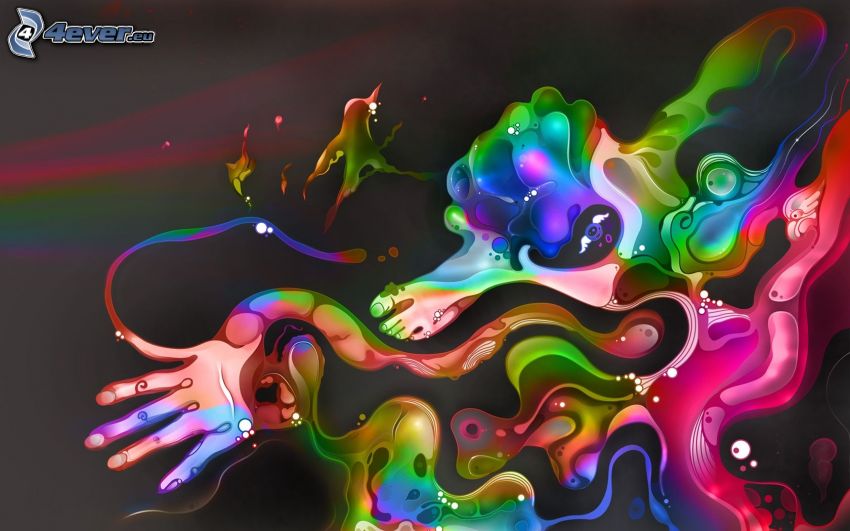 abstrakt, farbiger Hintergrund, Hand, Fuß
