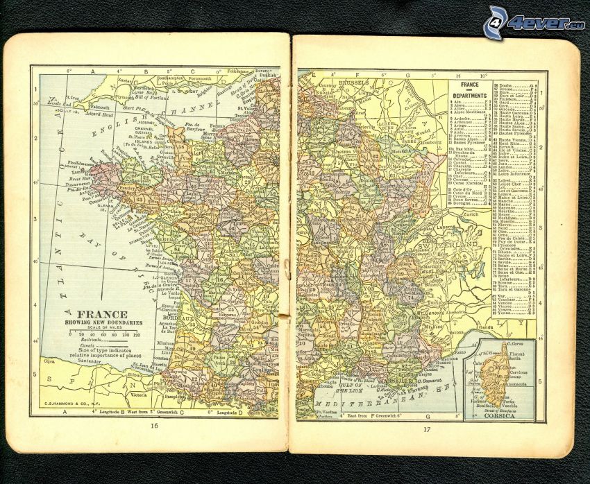 Frankreich, historische Landkarte, Atlas