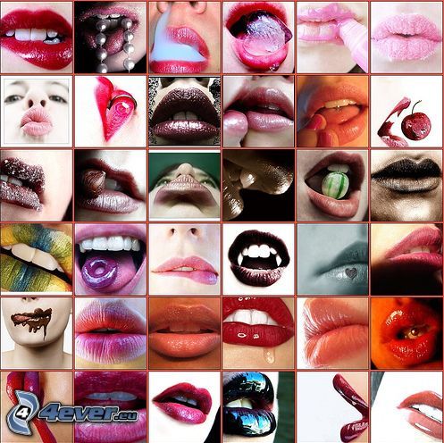 geschminkter Mund, rote Lippen, Schokolade Lippen, Collage