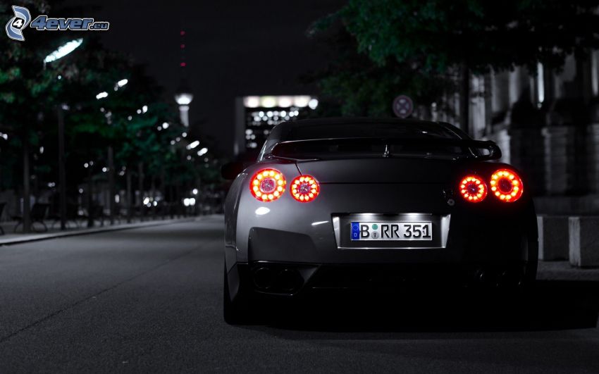 Nissan GT-R, Lichter, Nacht, Straße