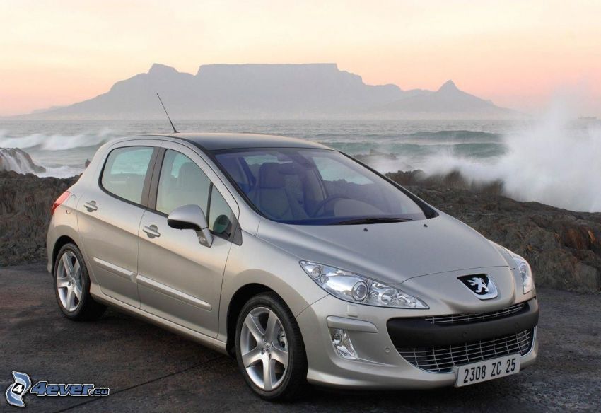 Peugeot 308CC, Meer, nach Sonnenuntergang, Wellen an der Küste, Tisch Berge