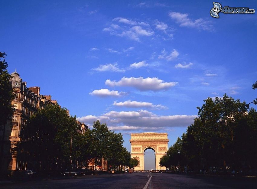 Triumphbogen, Paris, Straße, Bäume