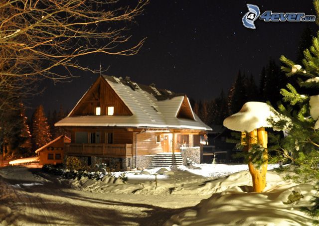 Hütte, Winter, Schnee, Nacht