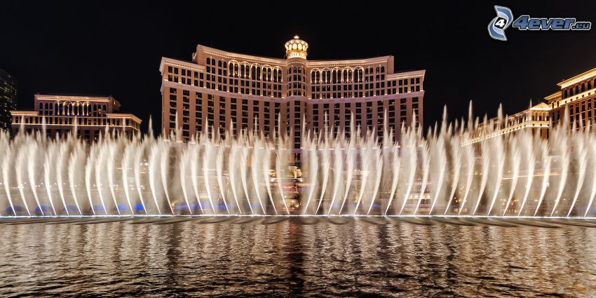 hotel Bellagio, Las Vegas, Springbrunnen, Nachtstadt