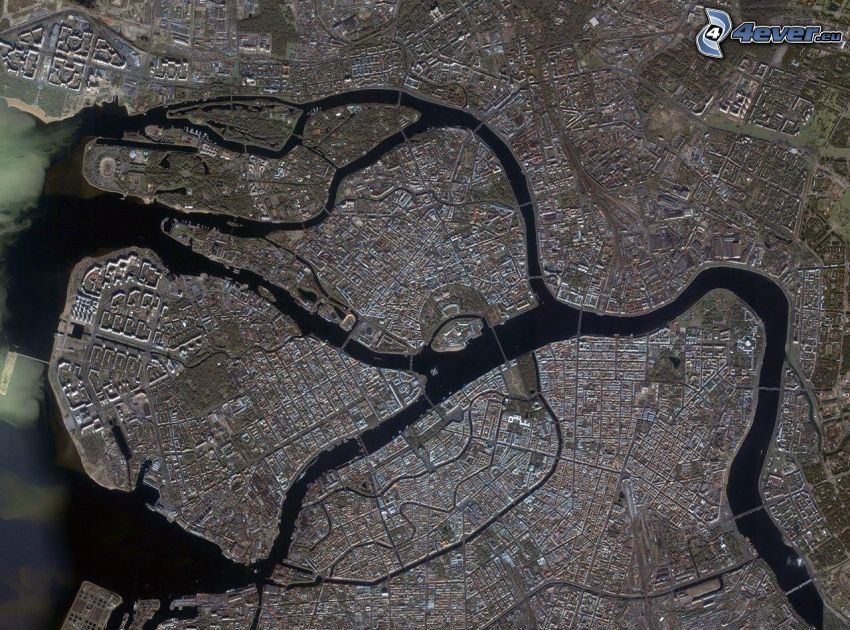 City, Fluss, Satellitenbild