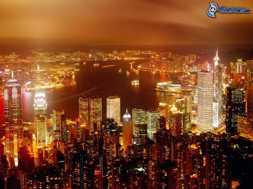 Hong Kong, Blick auf die Stadt, Wolkenkratzer, Beleuchtung