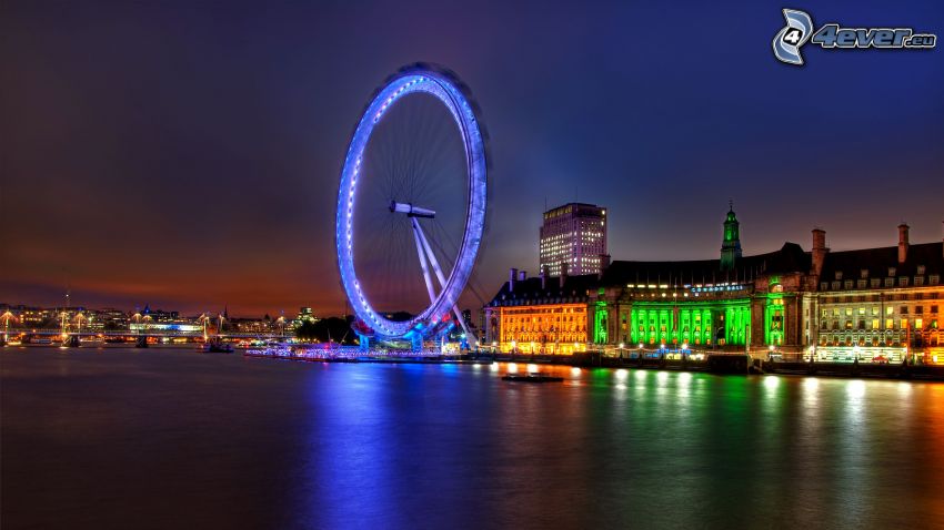 London Eye, London, Nacht, Themse