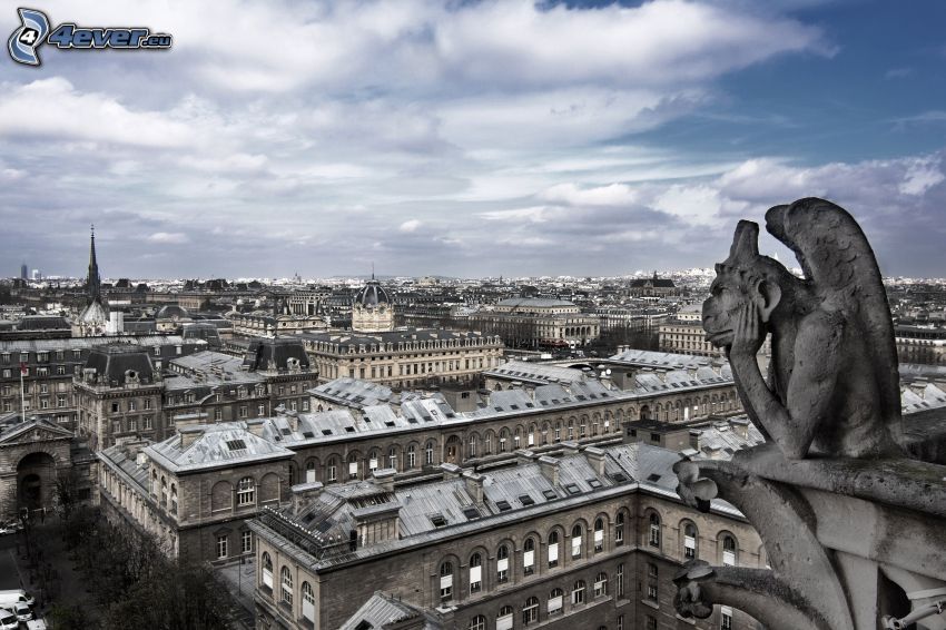 Statue, Blick auf die Stadt, Paris