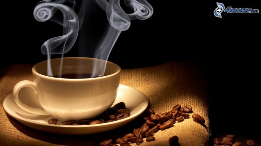 Tasse Kaffee, Kaffeebohnen, Dampf