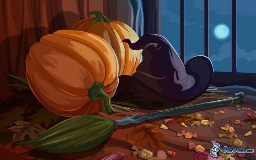 Halloween-Kürbisse, Hut, Cartoon