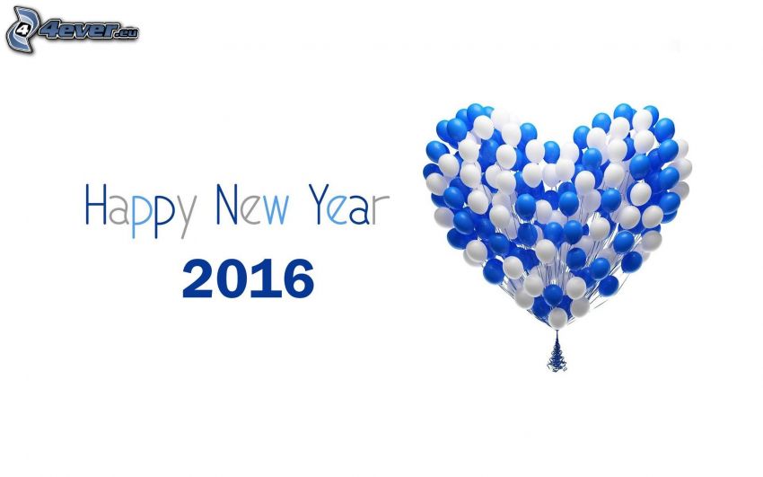 happy new year, 2016, Luftballons, Weihnachtsbaum