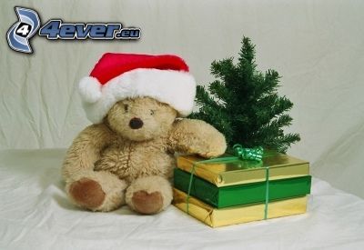Weihnachten, Teddybären, Nikolaus Mütze, Geschenk