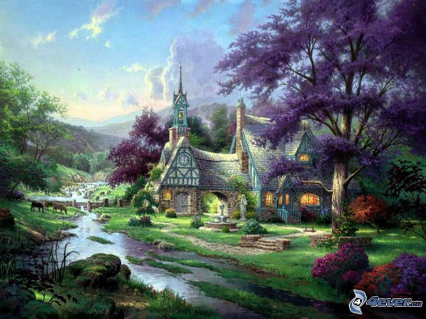 Cartoon-Haus, Landschaft, Thomas Kinkade