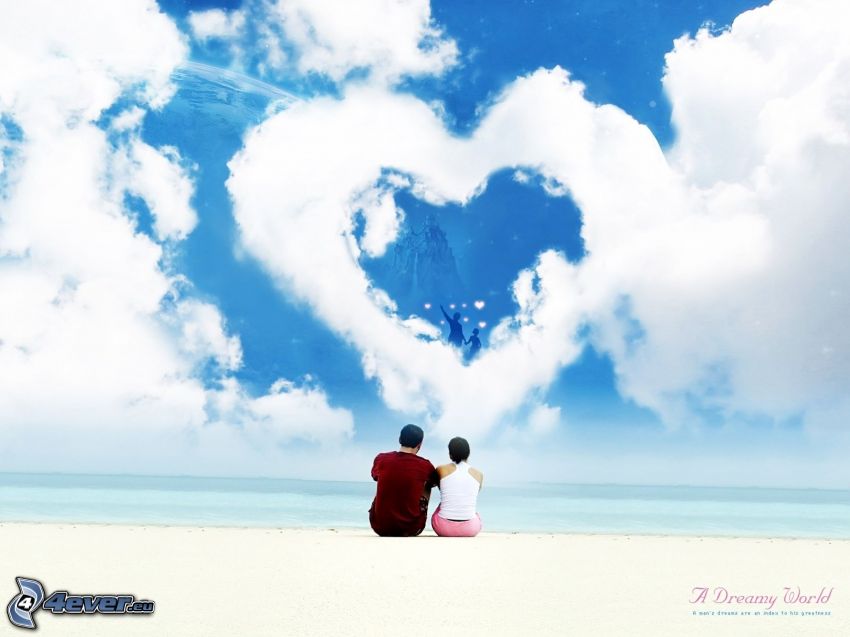Herz am Himmel, Wolke, Paar am Strand, Valentinstag