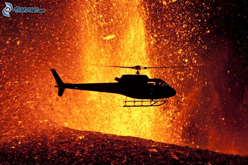 Silhouette des Hubschraubers, Lava