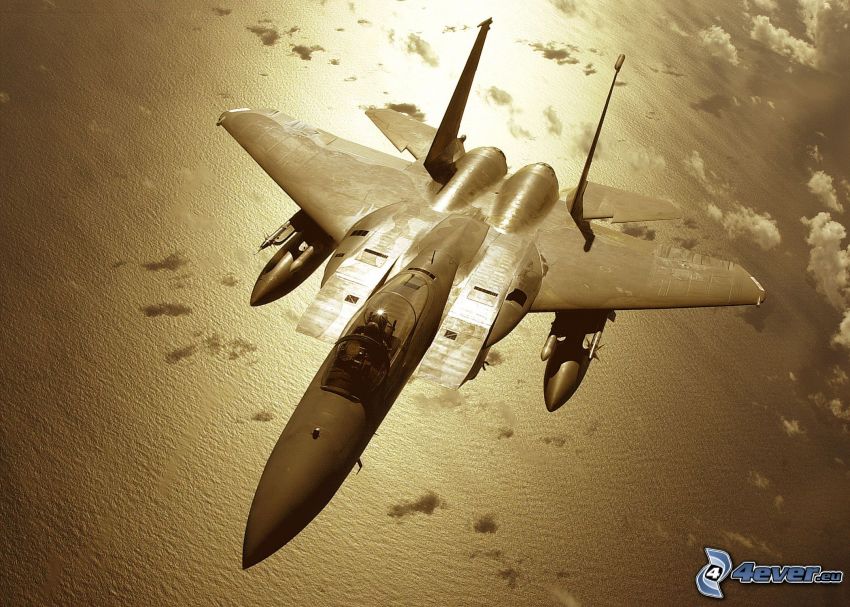 F-15 Eagle, Flugzeug, Meer, Wolken