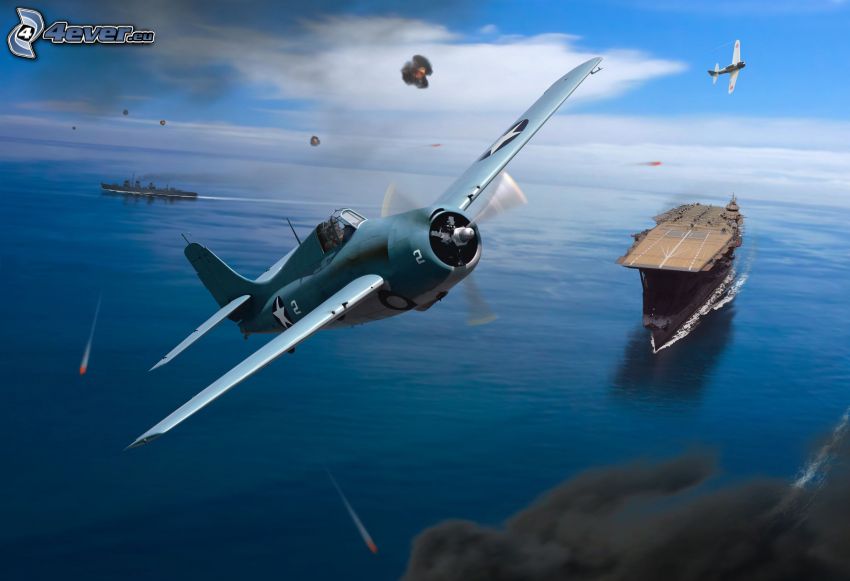 Luftkrieg, Jagdflugzeug, Flugzeugträger, Meer