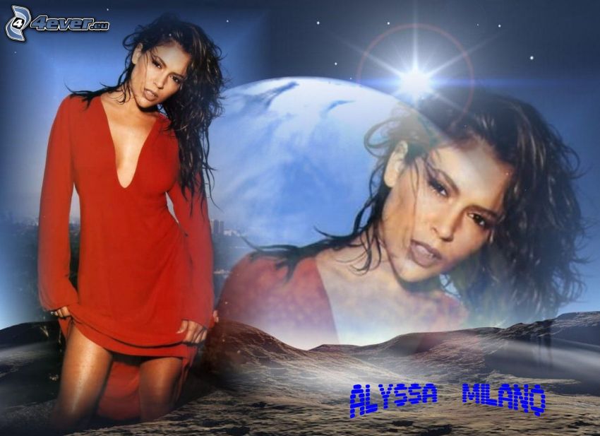 Alyssa Milano, Schauspielerin, Phoebe, eine Hexe, Charmed, braun haarig Frau, rotes Kleid