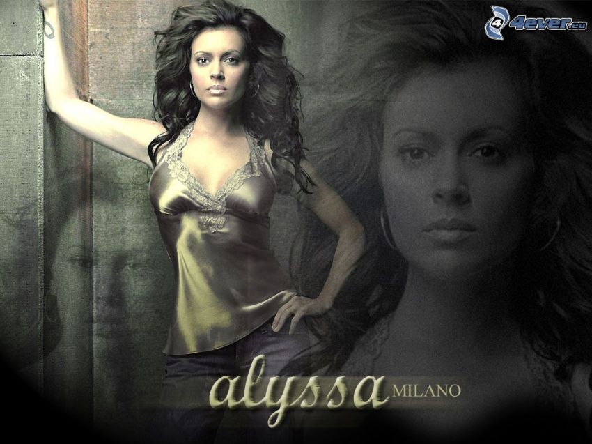 Alyssa Milano, Schauspielerin, Phoebe, eine Hexe, Charmed, braun haarig Frau, T-shirt