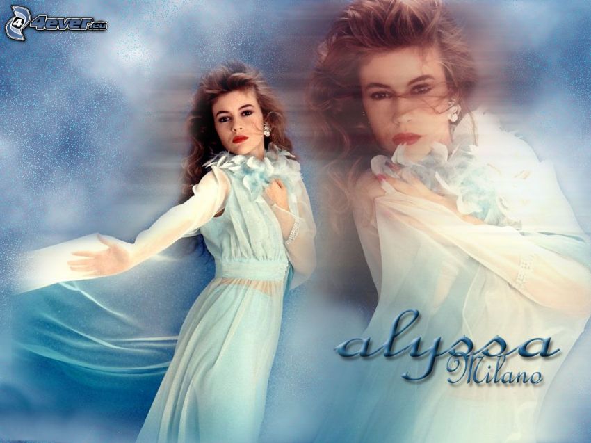 Alyssa Milano, Schauspielerin, Phoebe, eine Hexe, Charmed, braun haarig Frau, weißes Kleid