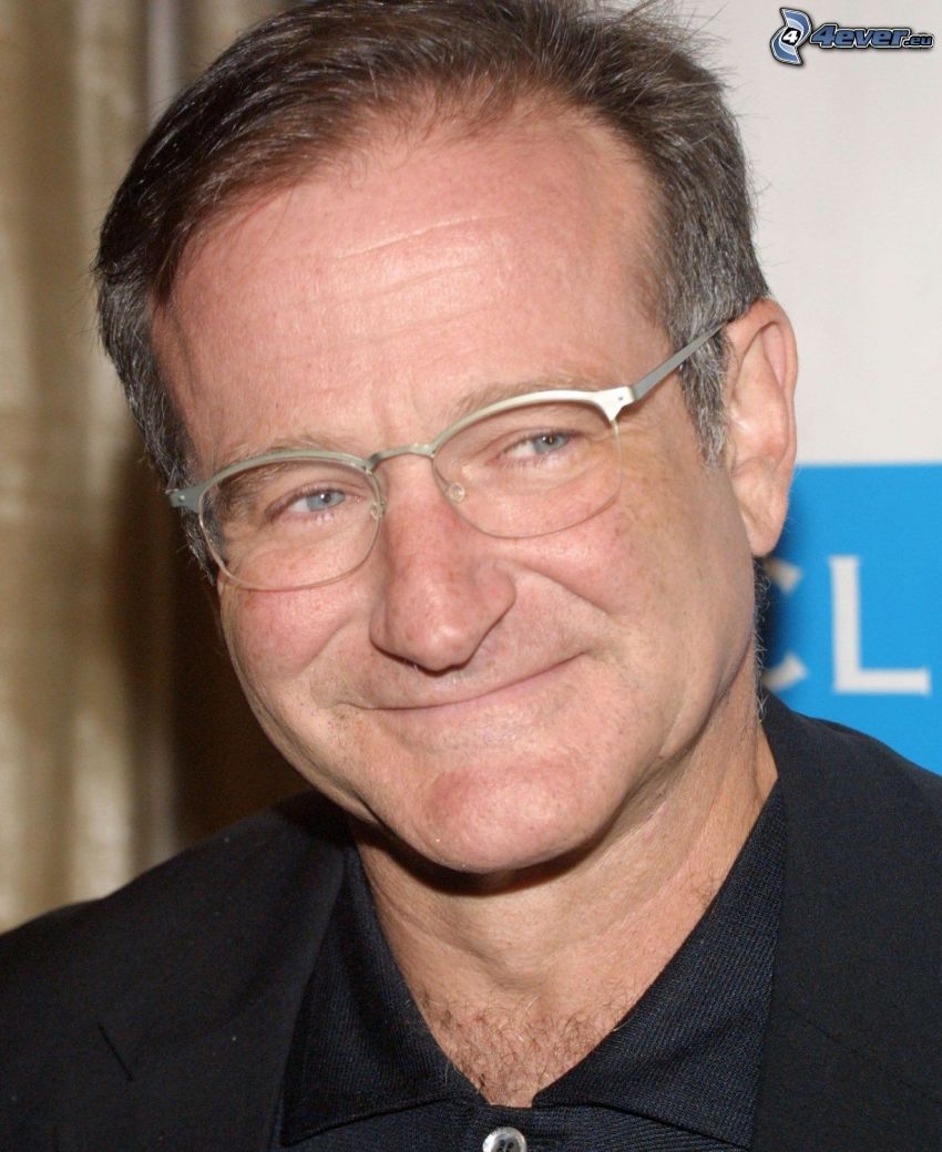 Robin Williams, Mann mit Brille, Lächeln, Blick