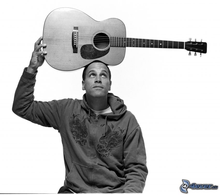 Jack Johnson, Gitarre, Schwarzweiß Foto
