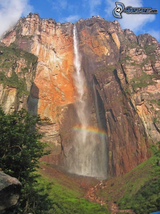 Angel Wasserfall, Klippe, Regenbogen, Venezuela