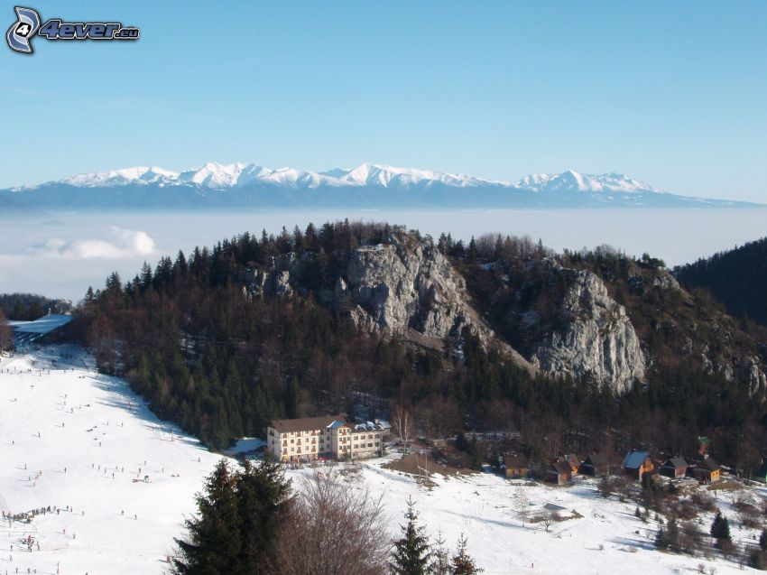 Hohe Tatra, Winter, Berg, Hügel, Schnee, hotel, Tal, Nebel, Skilift