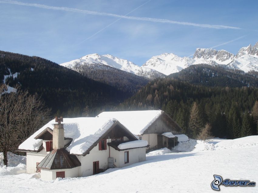 San Martino Di Casrrozza, Hütte, Schnee