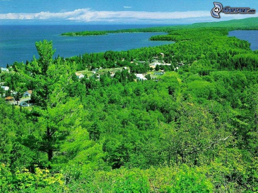 Copper Harbor, Michigan, Nadelwald, Küste, Dorf