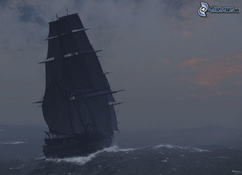 Segelschiff, stürmisches Meer