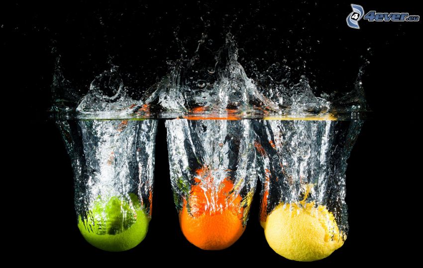 Obst, Limette, orange, Zitrone, splash