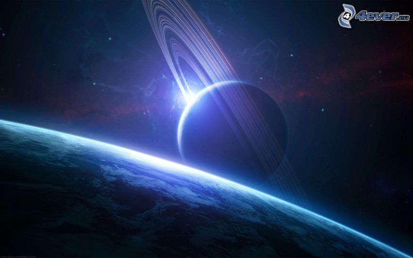 Saturn, Erde, digitale Kunst