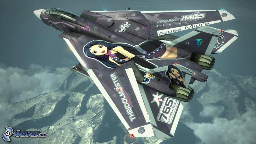 Ace Combat 6, Jagdflugzeug, felsige Berge, gezeichnete Frau