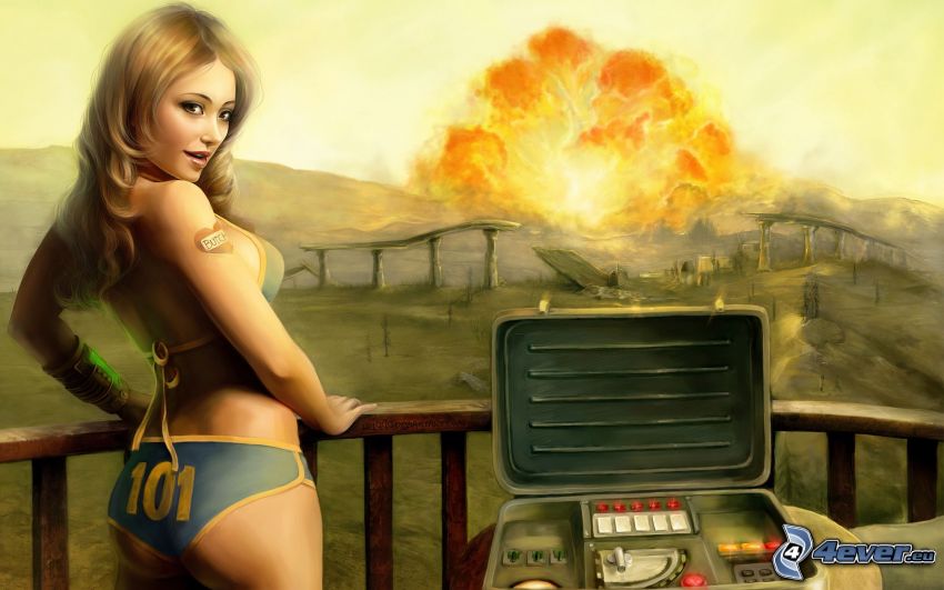 Fallout 3 - Wasteland, sexy Blondine, Explosion