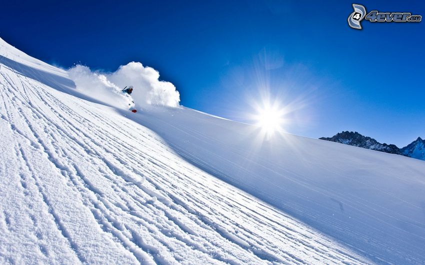 Abhang, Skifahrer, Sonne