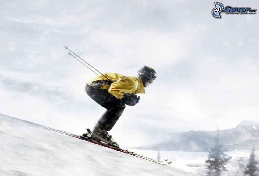 Skifahrer, Abhang, Schnee, Geschwindigkeit