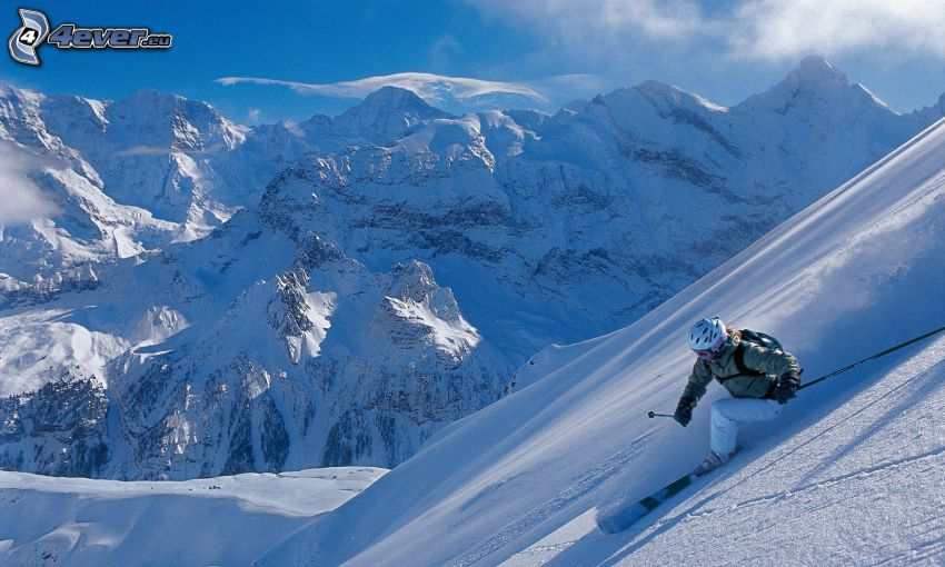 Skifahrer, Abhang, Schneebedeckte Berge