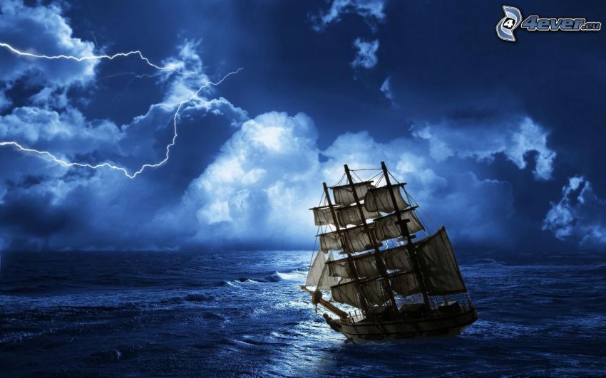 Segelschiff, Sturm, Meer