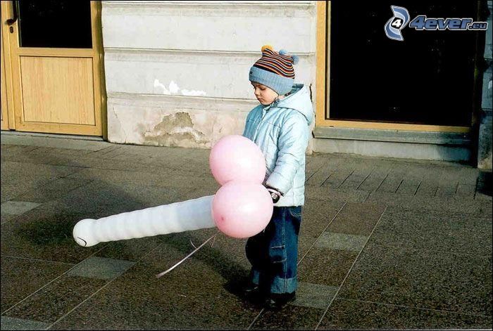 Kind, Luftballons, Penis