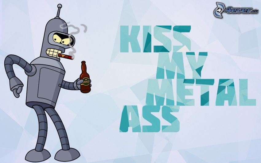 Robot, Zigarre, Rauch, Bier, text, Futurama