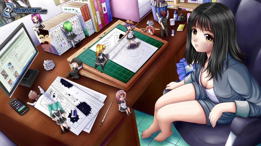 Anime Mädchen, Büro