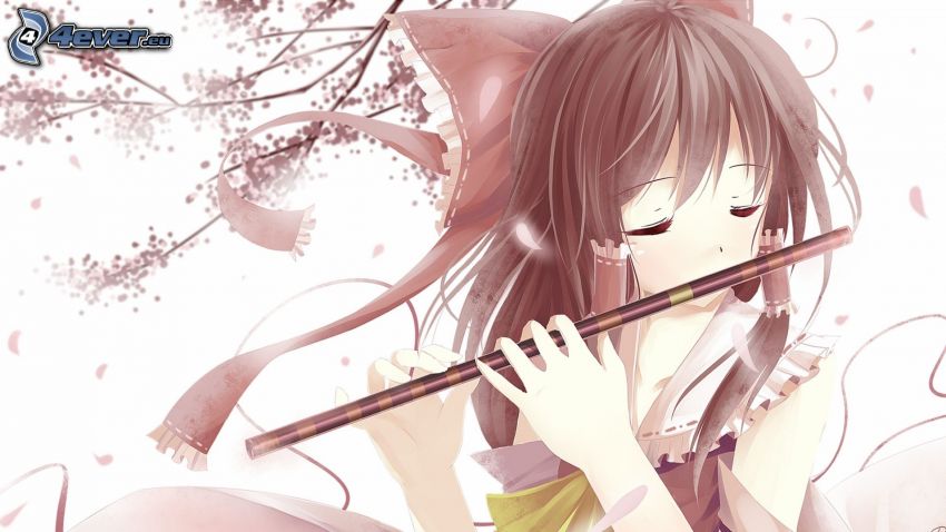 Anime Mädchen, Flöte spielen