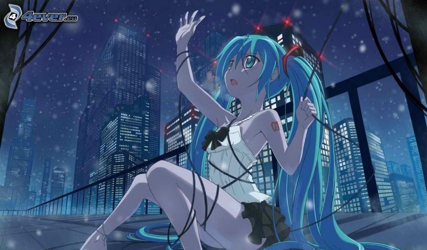 Anime Mädchen, langes Haar, blaue Haare