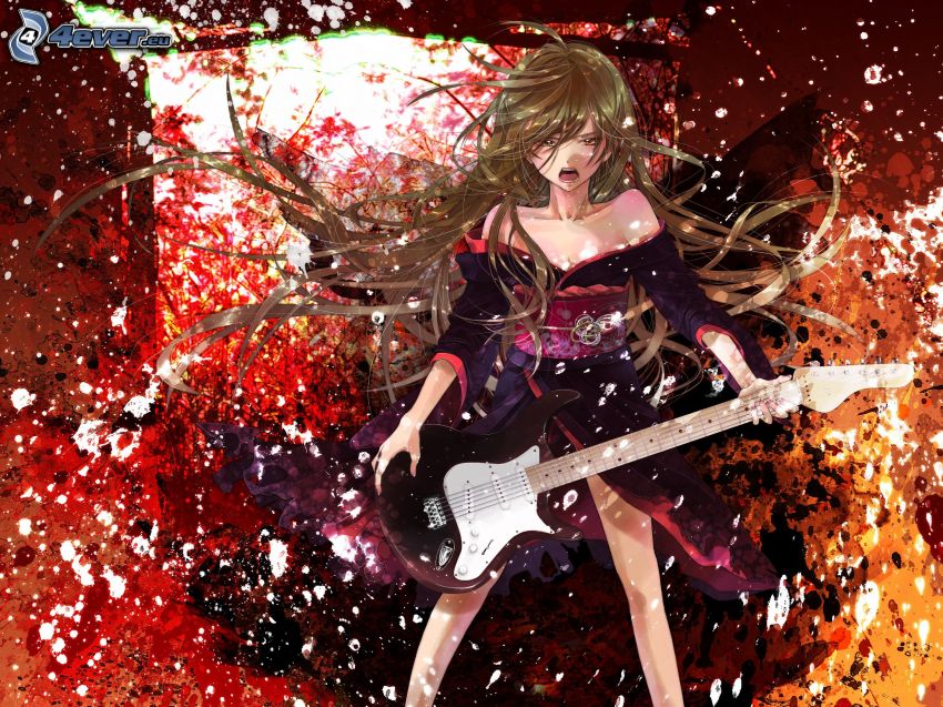 Anime Mädchen, Mädchen mit Gitarre