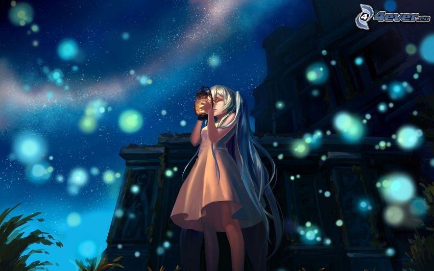 Anime Mädchen, Ringe, Nacht