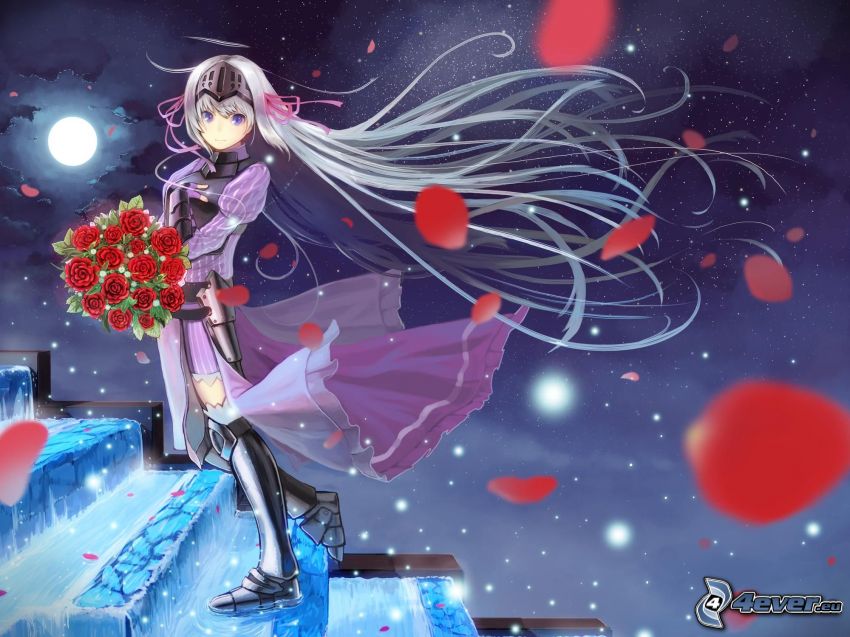 Anime Mädchen, Rosenstrauß