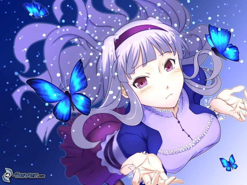Anime Mädchen, Schmetterlingen