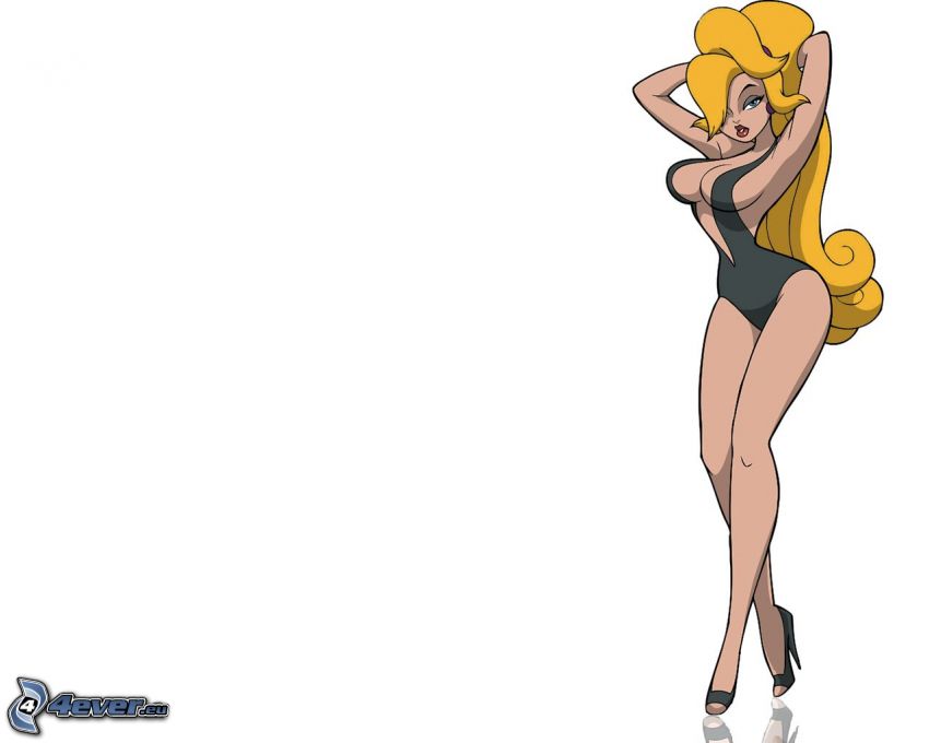 Blonde Karikatur, sexy Frau im Bikini