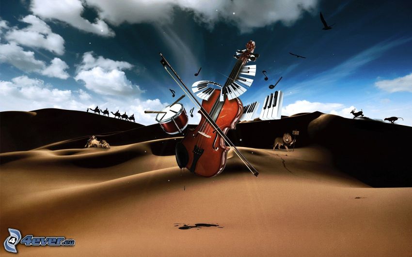 Cello, Drum, Klavier, Wüste